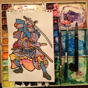 Ronin Study Pen and Ink with Watercolor